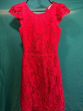 Impressions Fuchsia Lace Midi Dress